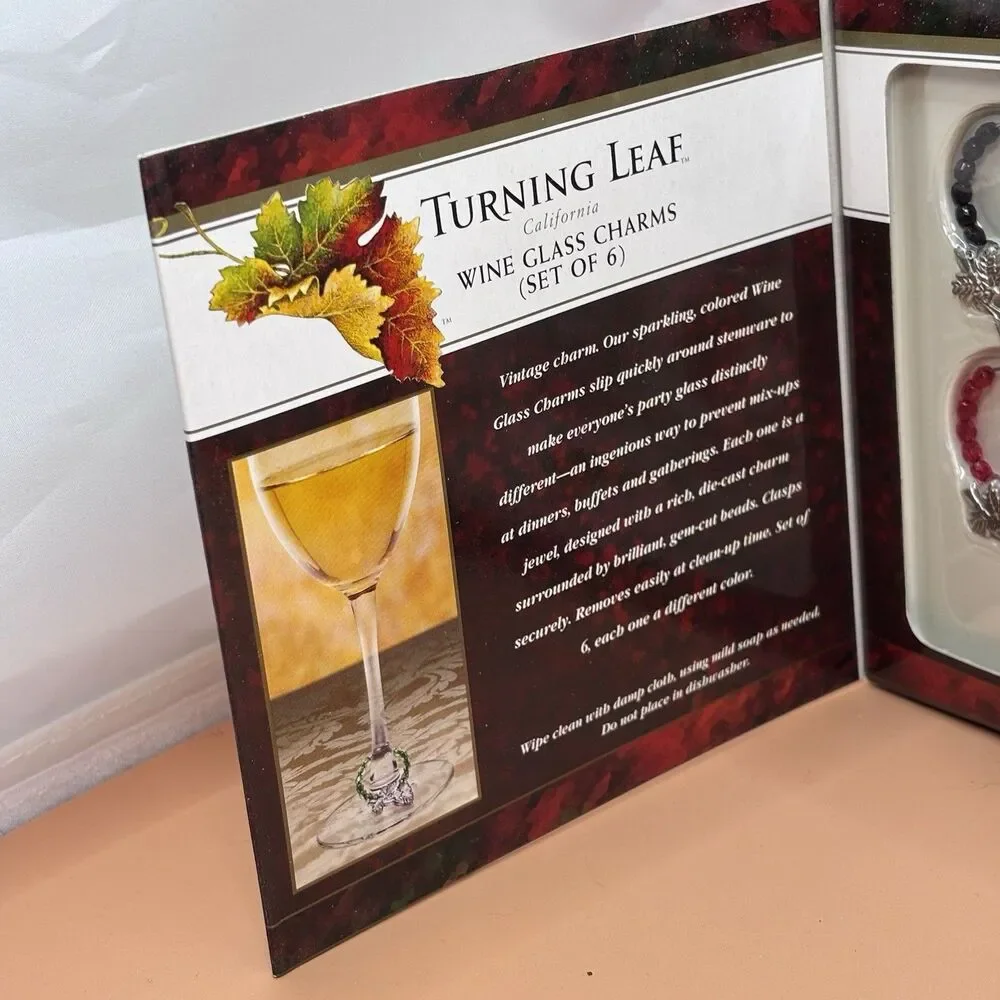 Turning Leaf Wine Glass Charms Set of 6 Beaded Grape Leaf Wine Marker 2002 2 box
